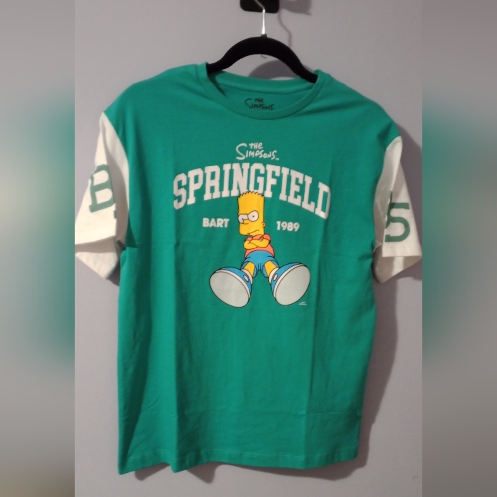 NEW Simpson Green and White Short Sleeve Tee with Springfield Graphic